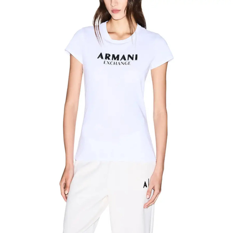 Armani Exchange women white cotton T-shirt with black logo print