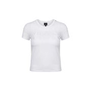 Blanc armani exchange femme col rond coton top à manches courtes et motif texturé discret sur la poitrine
