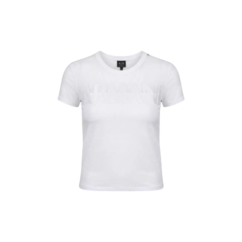 Blanc armani exchange femme col rond coton top à manches courtes et motif texturé discret sur la poitrine