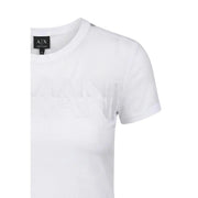 Armani Exchange femme en coton blanc à col rond top avec un logo hache subtilement texturé brodé sur la poitrine