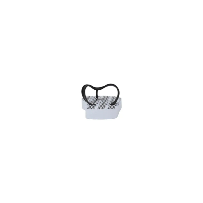 Armani Exchange women white rubber platform flip-flops with black heart-shaped thong and geometric patterned sole