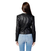 Armani Exchange Blazer motard noir en similicuir pour femme, fermeture éclair, coupe cintrée