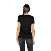 Armani Exchange womens black rhinestone cotton tee featuring a short-sleeved crew neck design