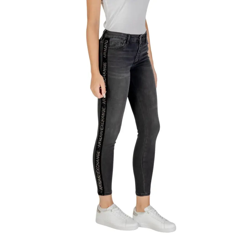 Women’s dark wash skinny jeans with branded side stripe from Armani Exchange for fall winter