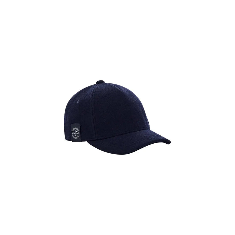 Armani Exchange Casquette en laine pour homme, bleu marine foncé, en tissu texturé avec écusson logo circulaire, vue de profil