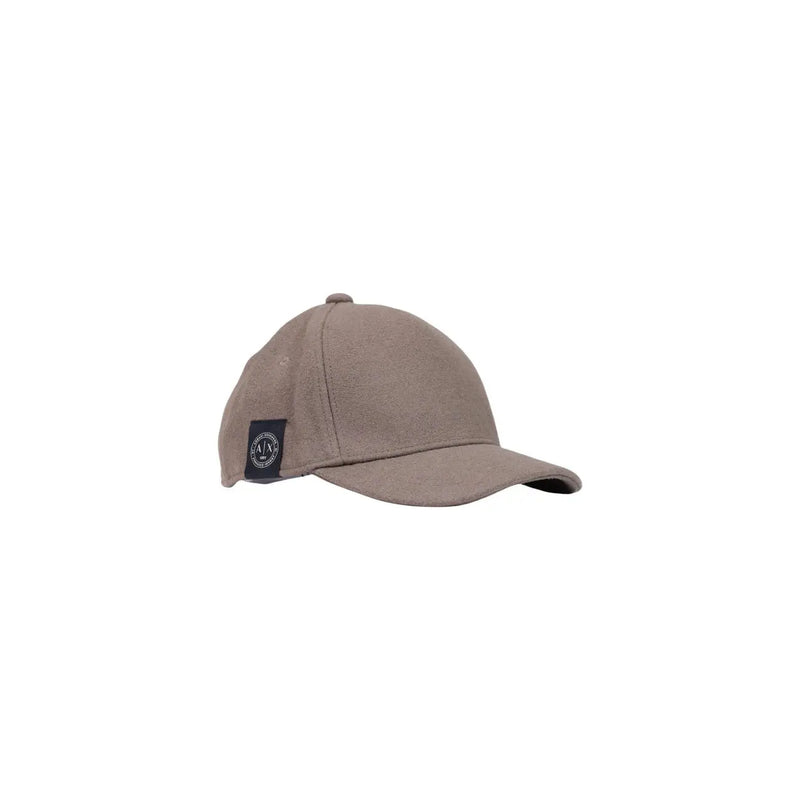 Armani Exchange Bonnet en laine beige pour homme avec petit empiècement noir sur le côté, vue de profil