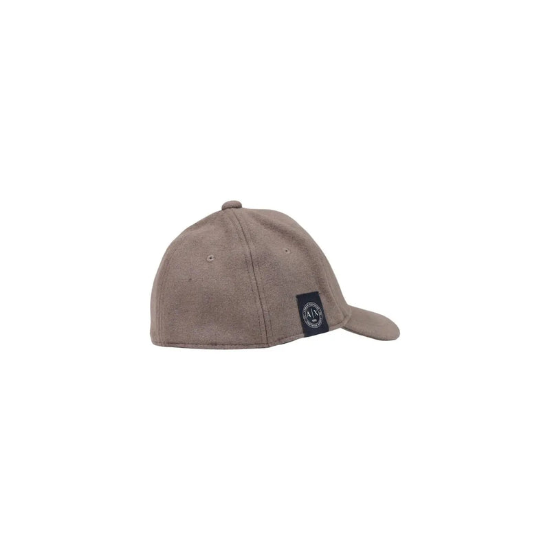 Armani Exchange Bonnet en laine beige pour homme avec petit logo noir sur le côté, vue de profil