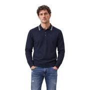 Armani Exchange Polo en laine bleu marine pour homme, col rayé blanc et poignets côtelés, vue de face