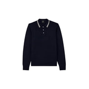 Armani Exchange Polo en laine noire pour homme, avec col à rayures blanches et argentées, vue de face