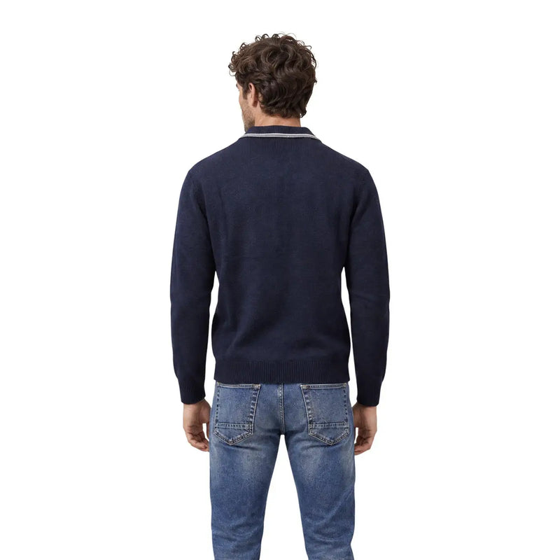 Armani Exchange Polo en laine bleu marine pour homme, col et poignets côtelés, vue de face