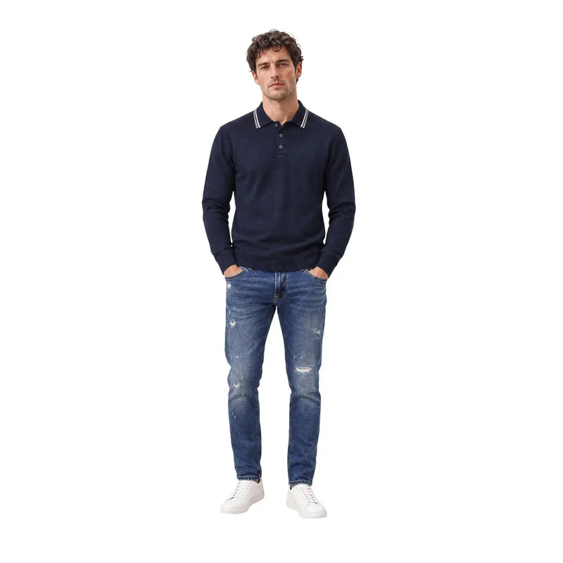 Armani Exchange Polo en laine bleu marine pour homme, avec col et patte de boutonnage blancs, vue de face