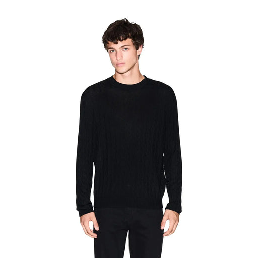 Armani Exchange Pull en laine noire pour homme, à maille texturée discrète, vue de face