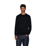 Armani Exchange Pull en laine noir pour homme avec logo brodé sur la poitrine, vue de face