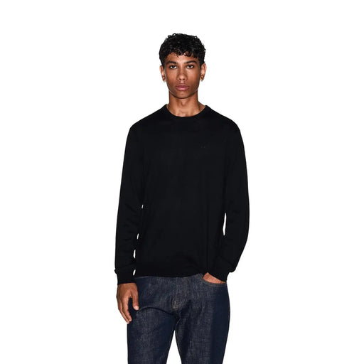 Armani Exchange Pull en laine noir pour homme avec logo brodé sur la poitrine, vue de face