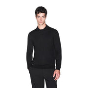 Armani Exchange Pull en laine noir pour homme, manches longues, design minimaliste, vue de face