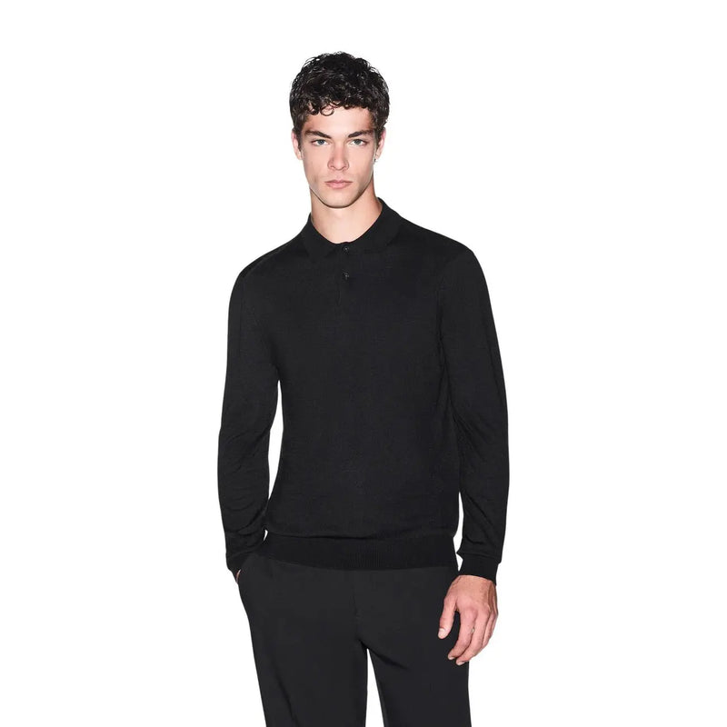 Armani Exchange Pull en laine noir pour homme, manches longues, design minimaliste, vue de face