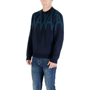 Armani Exchange Pull en laine pour homme, bleu marine foncé, à motif géométrique turquoise audacieux, vue de face