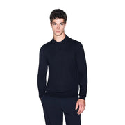 Armani Exchange Pull en laine noire pour homme, col et poignets côtelés, vue de face