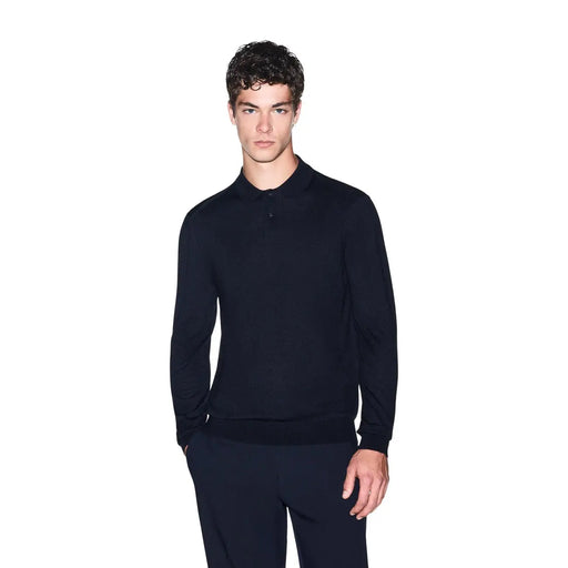 Armani Exchange Pull en laine noire pour homme, col et poignets côtelés, vue de face