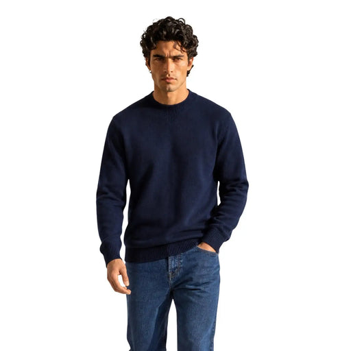 Armani Exchange Pull en laine bleu marine pour homme, col rond et poignets côtelés, vue de face