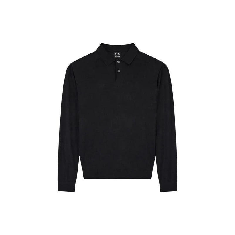 Armani exchange Pull en laine pour homme noir, col classique et patte de boutonnage, vue de face