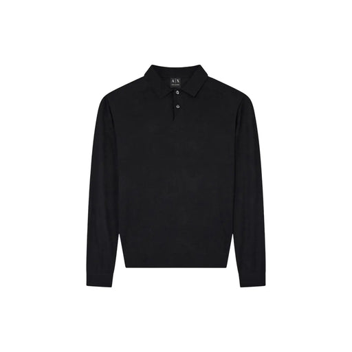 Armani exchange Pull en laine pour homme noir, col classique et patte de boutonnage, vue de face