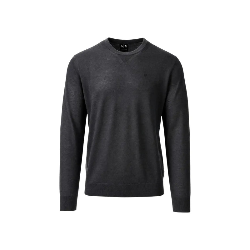 Armani Exchange Pull en laine noir pour homme, col rond et manches longues, vue de face