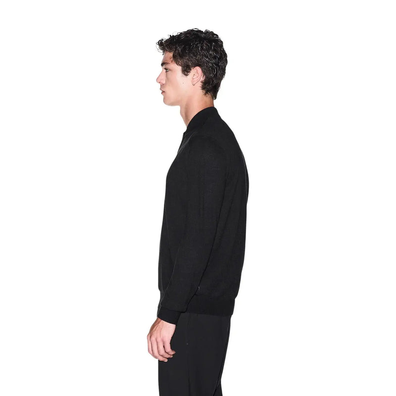 Armani exchange Pull en laine noir pour homme, poignets côtelés et design minimaliste (vue de face)