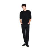 Armani Exchange Pull en laine noire pour homme, coupe ajustée et poignets côtelés, vue de face