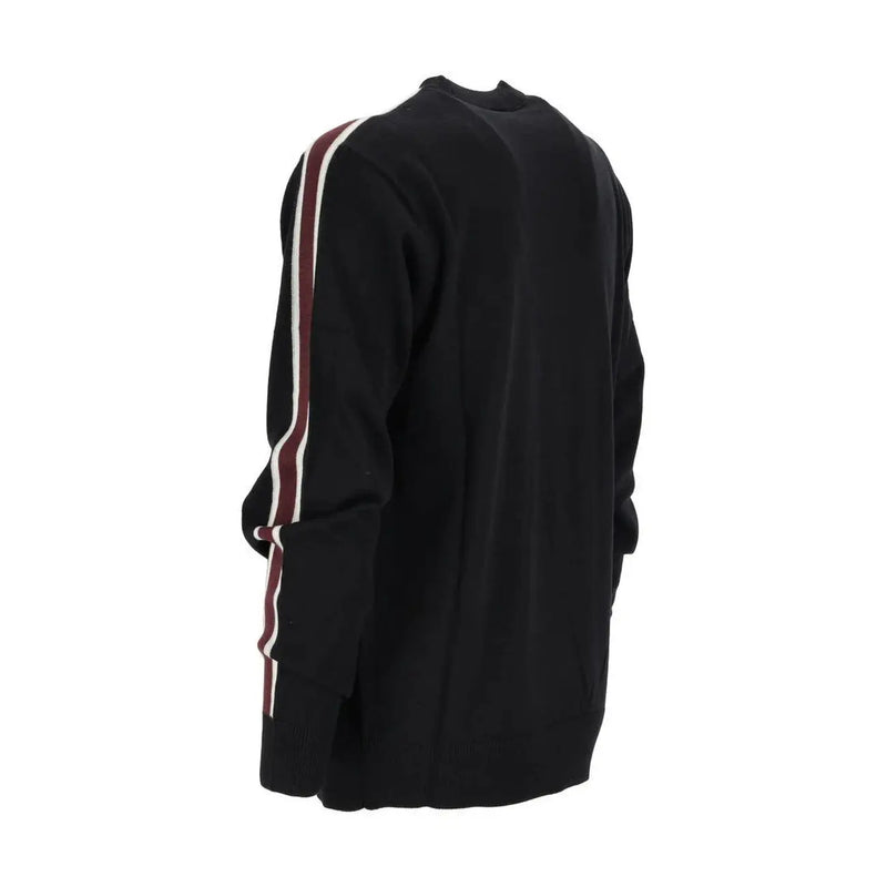Armani Exchange Pull en laine pour homme, noir avec empiècements latéraux rayés bordeaux et blancs, vue de face