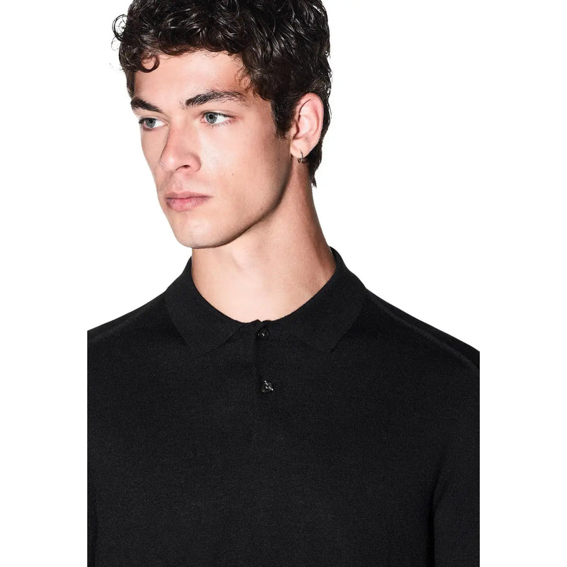Armani exchange Pull en laine pour homme, en maille côtelée noire, col classique et patte de boutonnage à deux boutons, vue de face