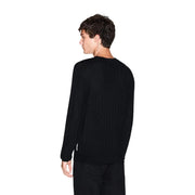 Armani Exchange Pull en laine noire pour homme, à maille côtelée et col rond, vue de face
