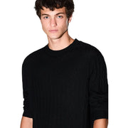 Armani Exchange Pull en laine pour homme, noir, côtelé, col rond, vue de face