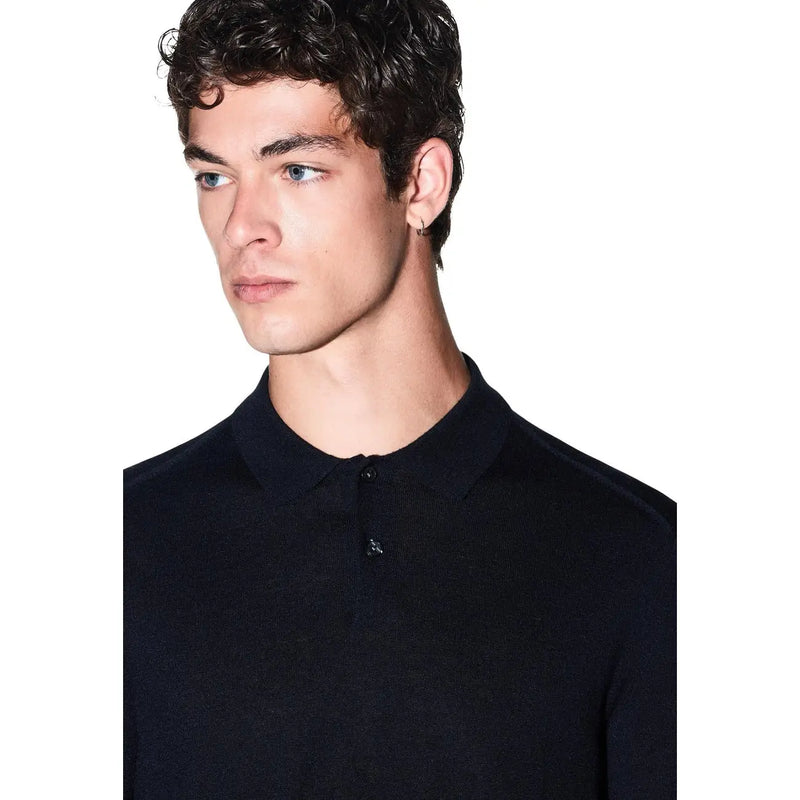 Armani Exchange Pull en laine noire pour homme, à maille côtelée et patte de boutonnage à deux boutons, vue de face