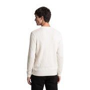 Armani Exchange Pull en laine pour homme couleur crème, à torsades et col rond, vue de face