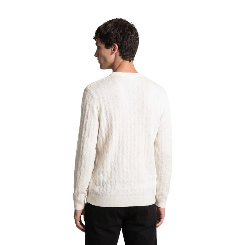 Armani Exchange Pull en laine pour homme couleur crème, à torsades et col rond, vue de face