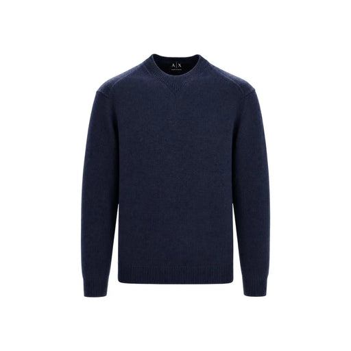 Armani Exchange Pull en laine bleu marine pour homme, poignets et ourlet côtelés, vue de face