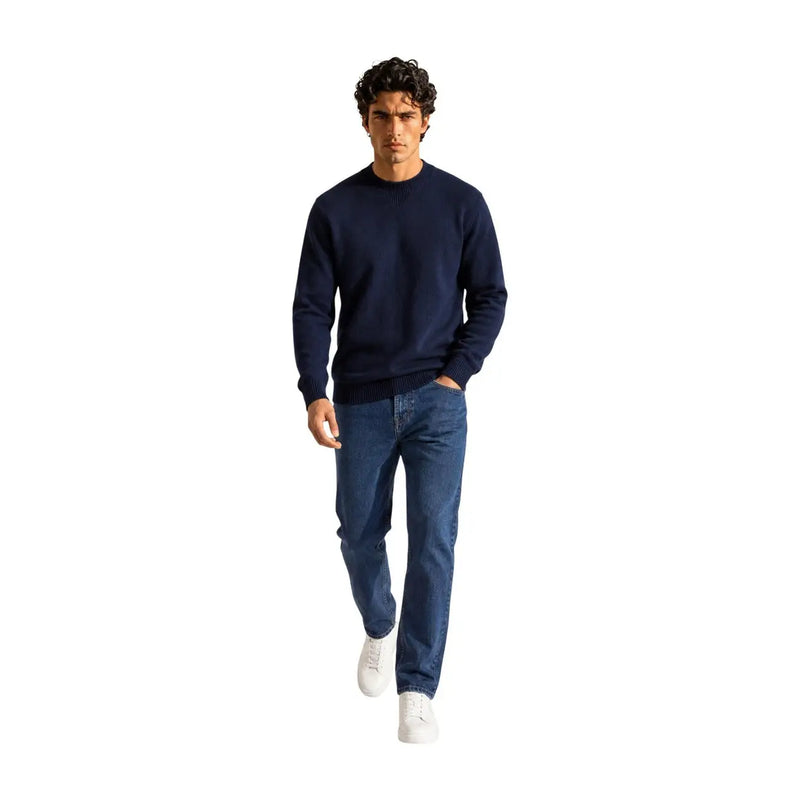Armani Exchange Pull en laine bleu marine pour homme, col rond et poignets côtelés, vue de face