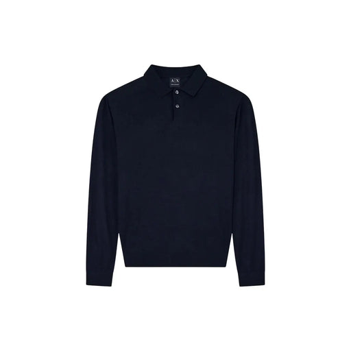Armani Exchange Pull en laine bleu marine pour homme, col classique et patte de boutonnage à deux boutons, vue de face