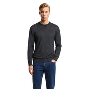 Armani Exchange Pull en laine pour homme gris foncé, maille lisse, manches longues, col rond, vue de face