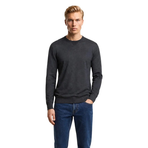 Armani Exchange Pull en laine pour homme gris foncé, maille lisse, manches longues, col rond, vue de face