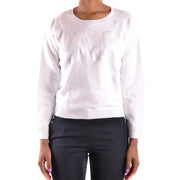Armani Jeans women white cotton knit top with round neck and subtle embroidered aj logo on the chest