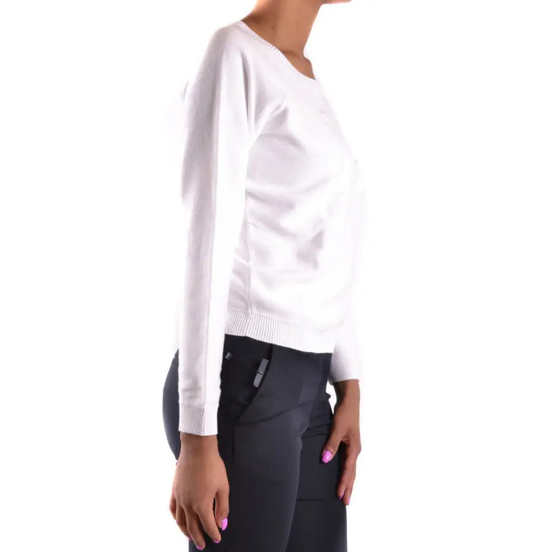 Armani Jeans women white cotton knit top with long sleeves round neckline and ribbed cuffs