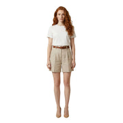 Artigli women beige polyester pleated shorts with brown leather belt for spring summer wear