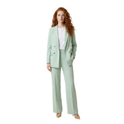 Artigli women green blazer polyester lapel collar with matching mint green double-breasted wide-leg trousers set