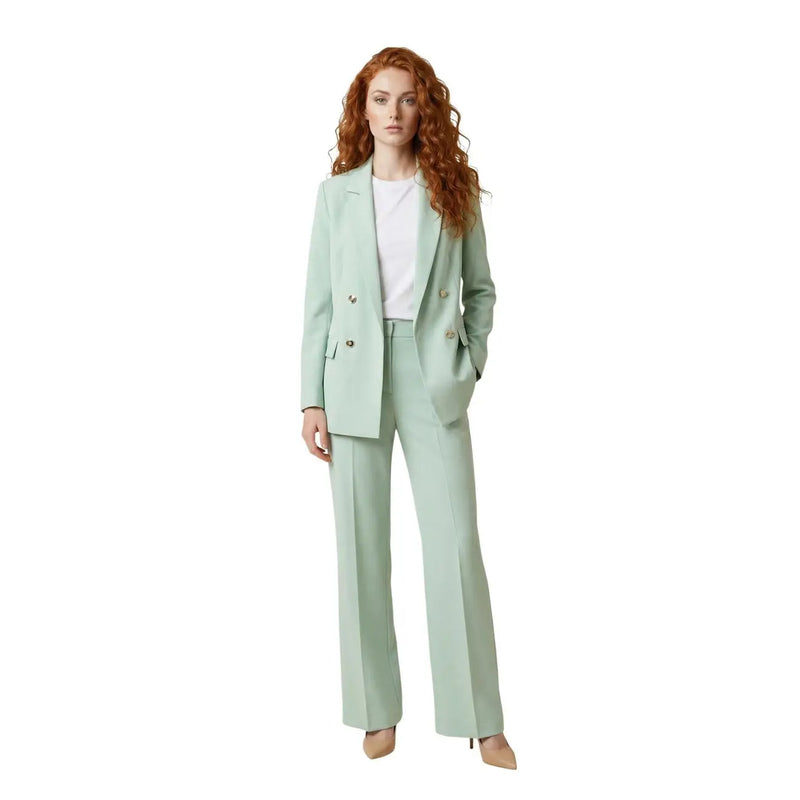 Artigli women green blazer polyester lapel collar with matching mint green double-breasted wide-leg trousers set