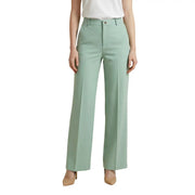 Pantalon Artigli pour femme en polyester stretch vert menthe, coupe ajustée à jambes larges et plis discrets sur le devant.