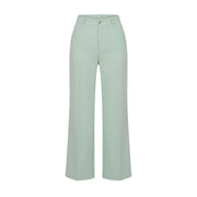Pantalon Artigli pour femme, vert, en polyester stretch, taille haute, jambes larges, coupe ajustée et plis discrets sur le devant.