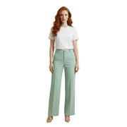 Pantalon Artigli pour femme en polyester stretch vert menthe, coupe ajustée à jambes larges et plis discrets sur le devant.
