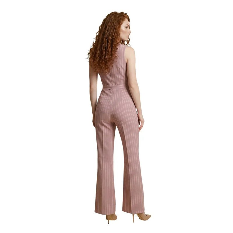 Combinaison sans manches rose Artigli pour femme, en polyester, à fines rayures rose poudré, taille cintrée et jambes évasées.